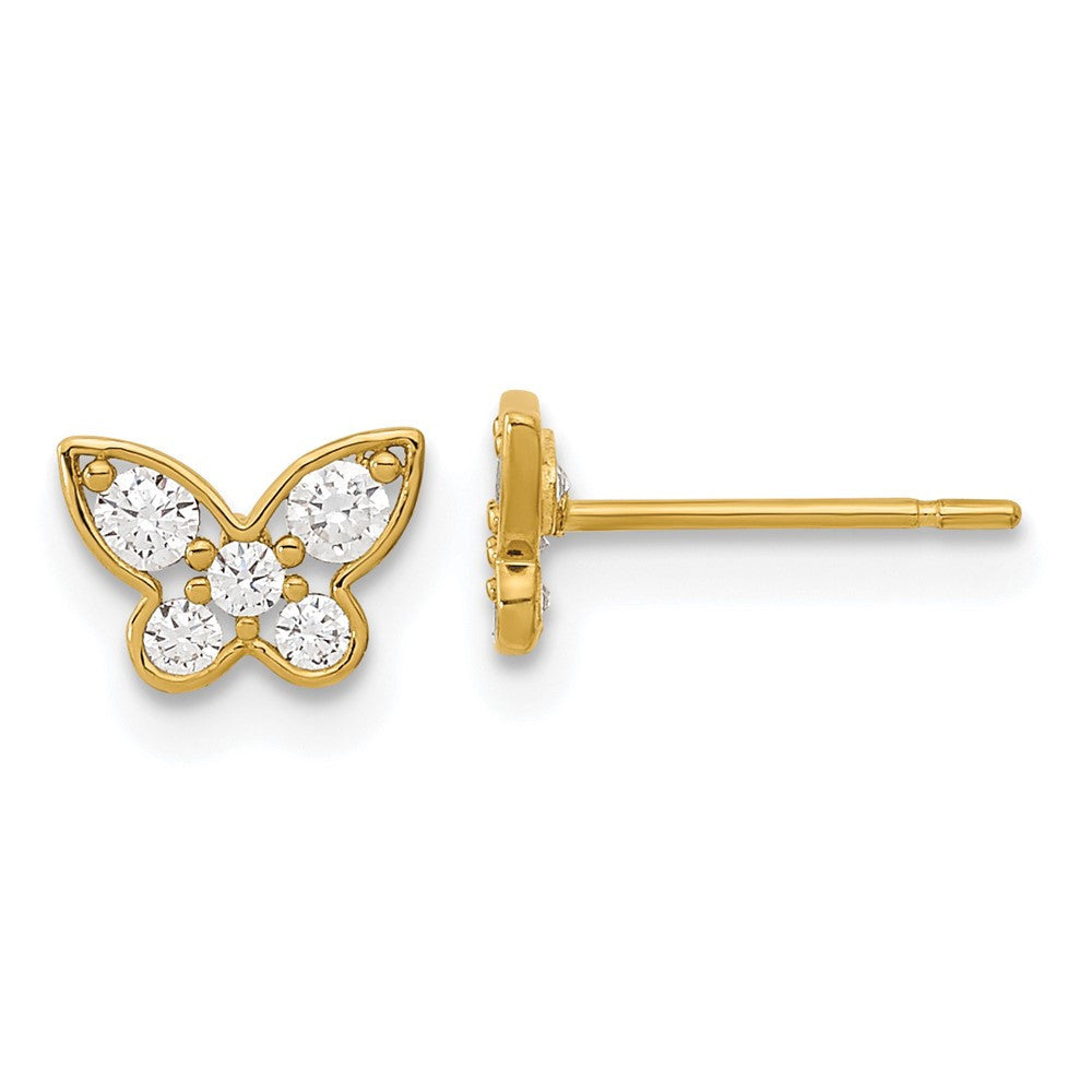 14k Yellow Gold Kids Cubic Zirconia Butterfly Stud Earrings