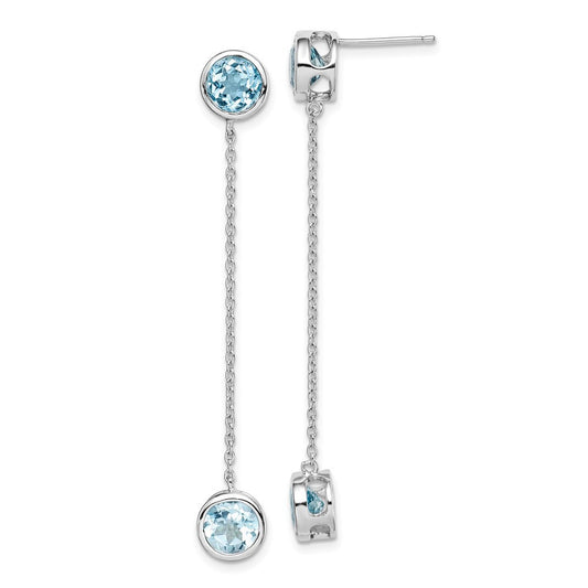 Sterling Silver Rhodium-plated Blue Topaz Chain Dangle Earrings