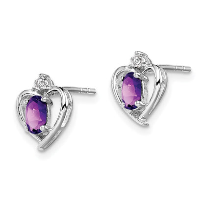 Sterling Silver Rhodium-plated Amethyst & Diam. Button Stud Earrings