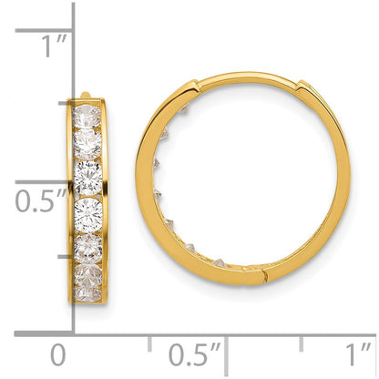 14k Yellow Gold Polished Cubic Zirconia 4x18mm Huggie Hoop Earrings