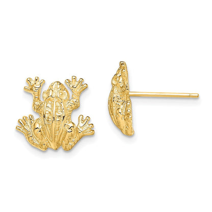 14k Yellow Gold 2-D Leap Frog Stud Earrings
