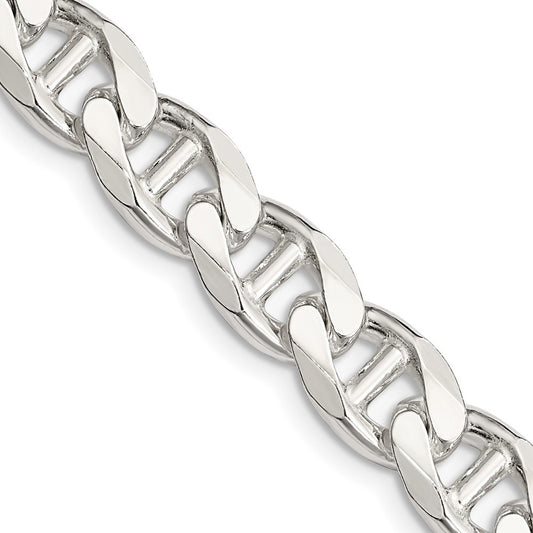 Sterling Silver 9mm Diamond-Cut Flat Anchor Curb Chain Necklace 24"