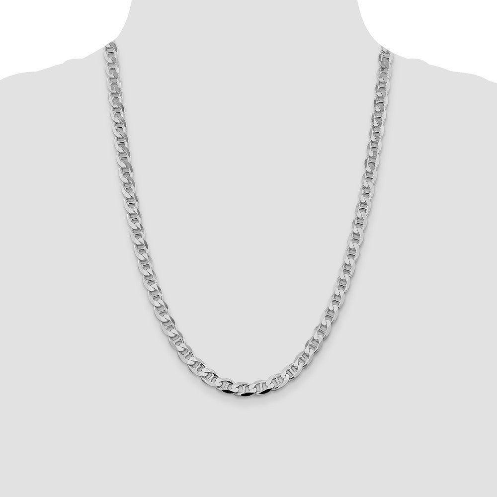 Sterling Silver 7.4mm Diamond-Cut Flat Anchor Curb Chain Necklace 24"