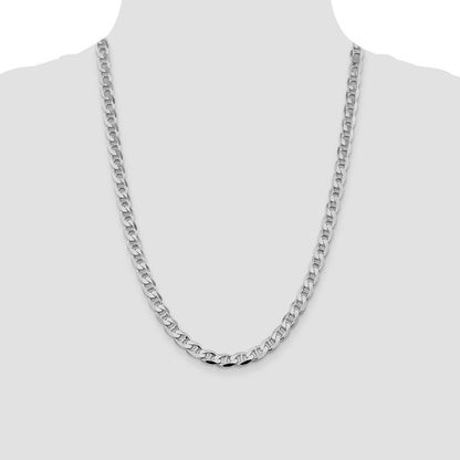 Sterling Silver 7.4mm Diamond-Cut Flat Anchor Curb Chain Necklace 24"