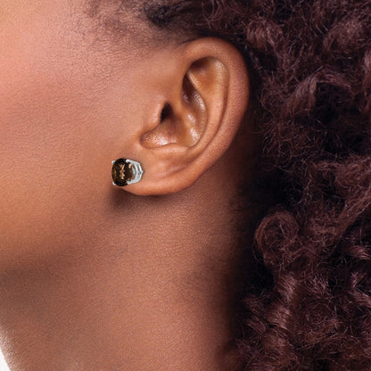 14k White Gold  8mm Round Smoky Quartz Stud Earrings