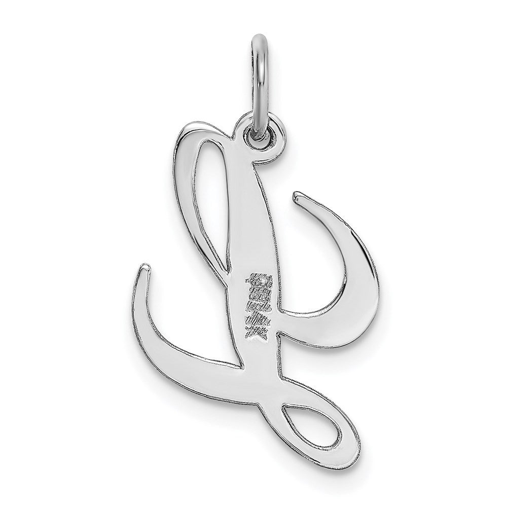14k White Gold Medium Fancy Script Letter L Initial Charm Pendant
