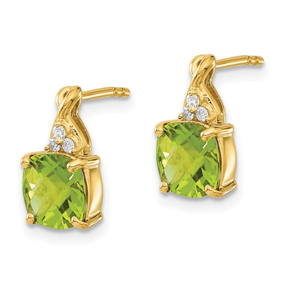 14k Yellow Gold Checkerboard Peridot and Diamond Drop & Dangle Earrings