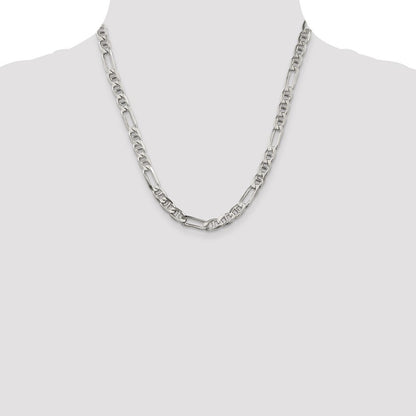 Sterling Silver 6.5mm Figaro Anchor Chain Necklace 20"