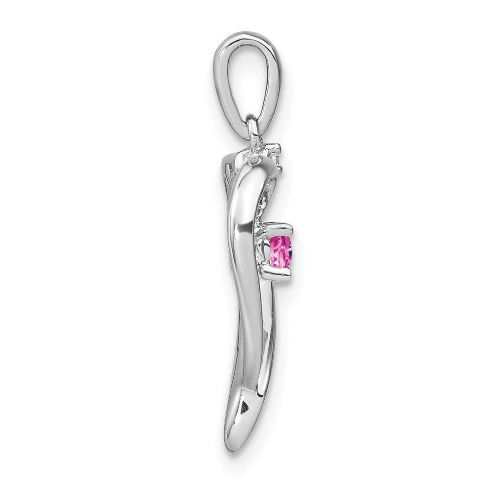 14k White Gold Created Pink Sapphire and Diamond Heart Pendant