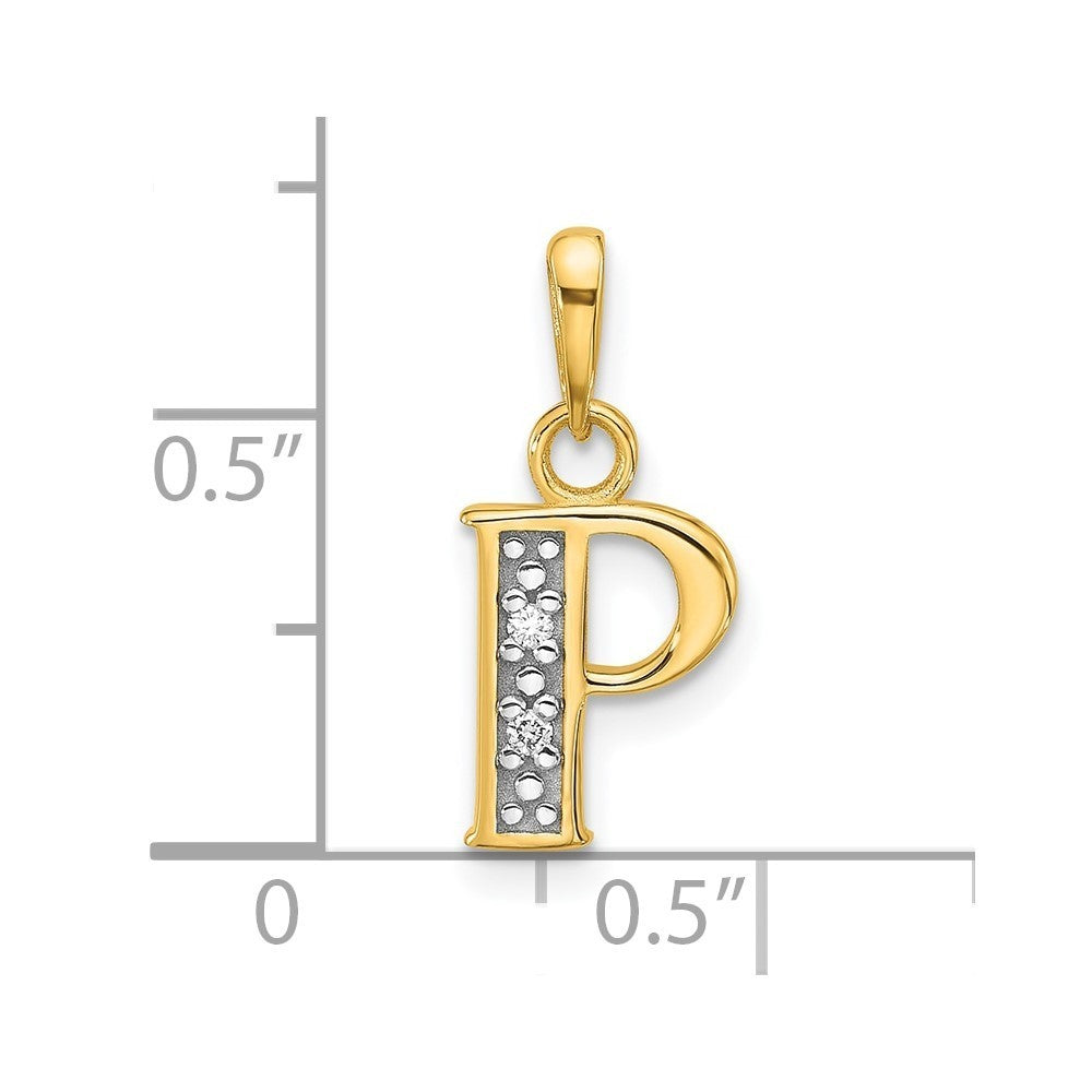 14k Yellow Gold with Rhodium Diamond Letter P Initial Pendant