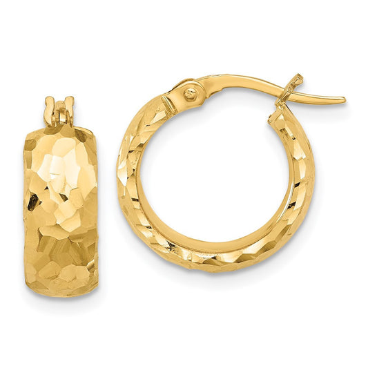14k Yellow Gold Polished and Diamond Cut 6mm Hoop Earrings