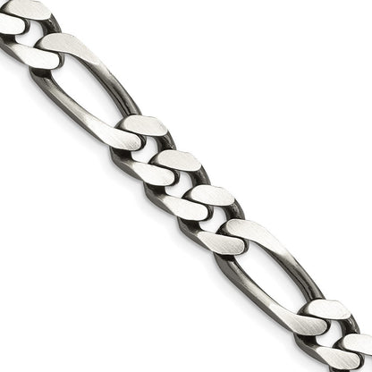 Sterling Silver Antiqued 9mm Figaro Chain Necklace 24"