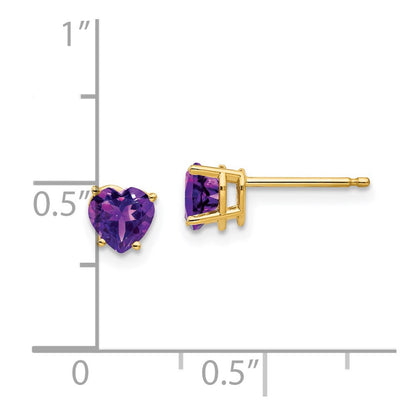 14k Yellow Gold 5mm Heart Amethyst Stud Earrings
