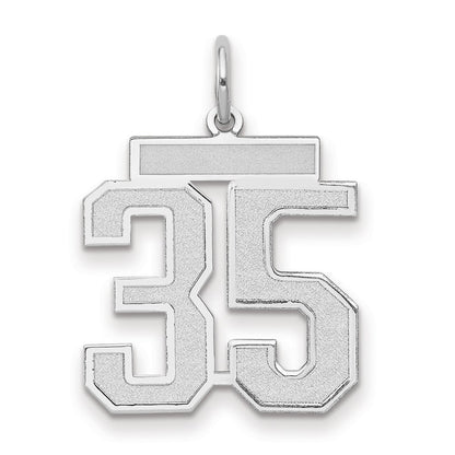 14k White Gold Medium Satin Number 35 Charm Pendant