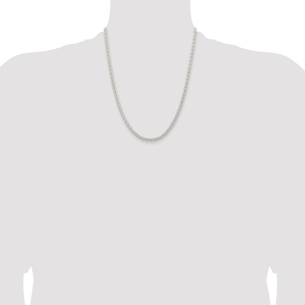 Sterling Silver Rhodium-plated 3.7mm Round Spiga Chain Necklace 22"