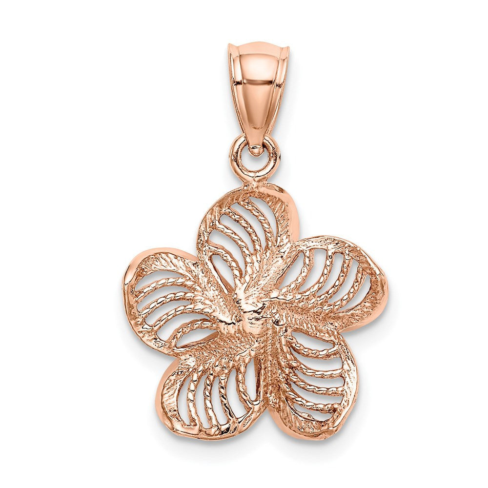14k Rose Gold Beaded and Polished Plumeria Flower Charm Pendant
