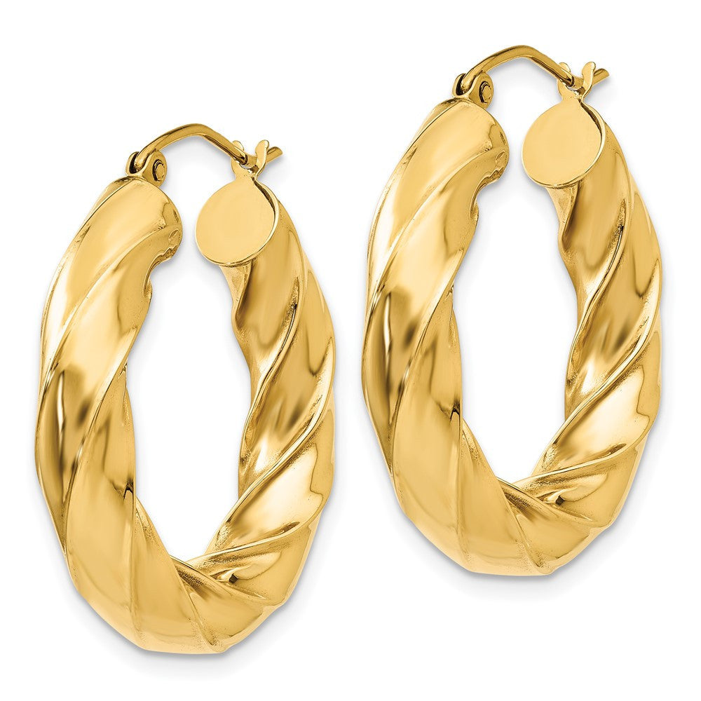 14k Yellow Gold Polished 5.0mm Twisted Hoop Earrings