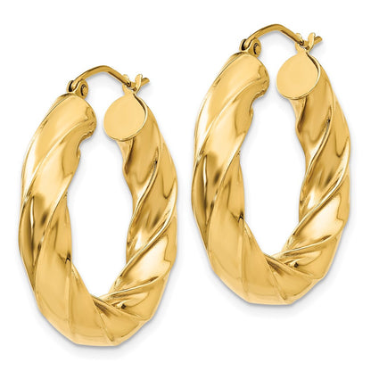14k Yellow Gold Polished 5.0mm Twisted Hoop Earrings