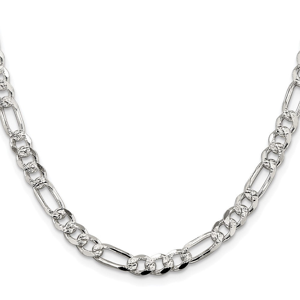 Sterling Silver Rhodium-plated 5.5mm Pav� Flat Figaro Chain Necklace 20"
