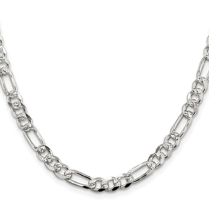 Sterling Silver Rhodium-plated 5.5mm Pav� Flat Figaro Chain Necklace 20"