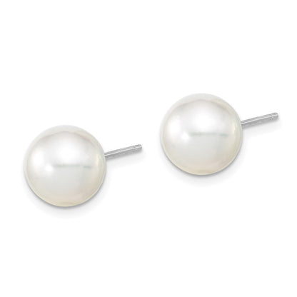 14k White Gold 10mm White Round South Sea Saltwater Cultured Pearl Stud Earrings