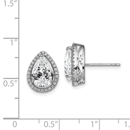Sterling Silver Rhodium Created White Topaz & CZ Button Stud Earrings