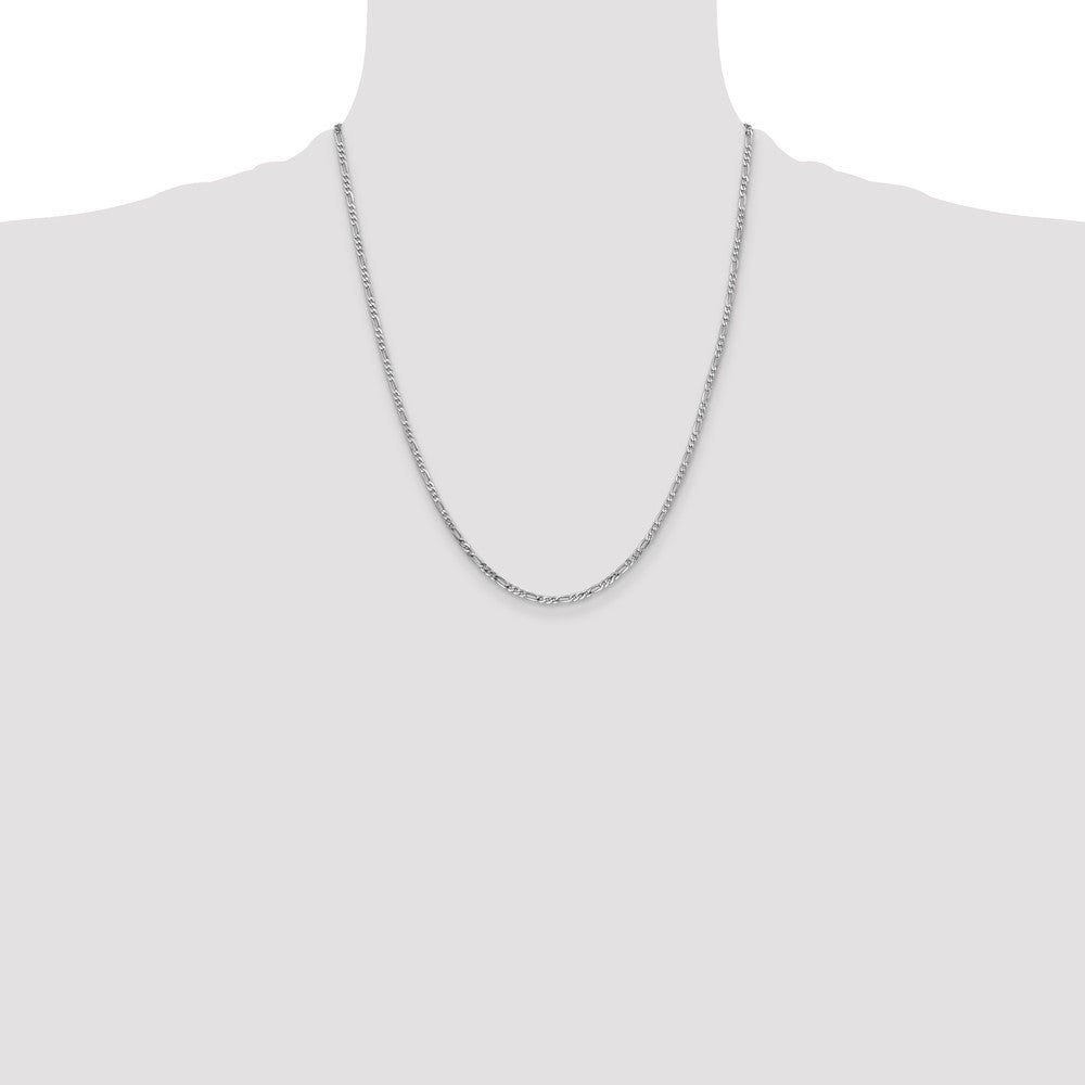 14K White Gold 2.25mm Flat Figaro with Lobster Clasp Chain Necklace 22"