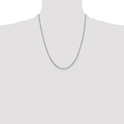 14K White Gold 2.25mm Flat Figaro with Lobster Clasp Chain Necklace 22"