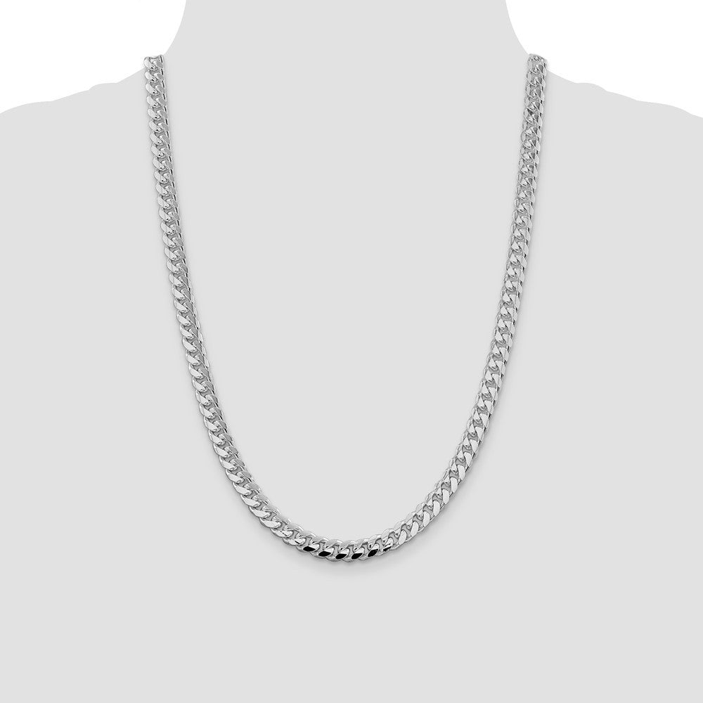 Sterling Silver 7.35mm Domed w/ Side Diamond-Cut Curb Chain Necklace 24"
