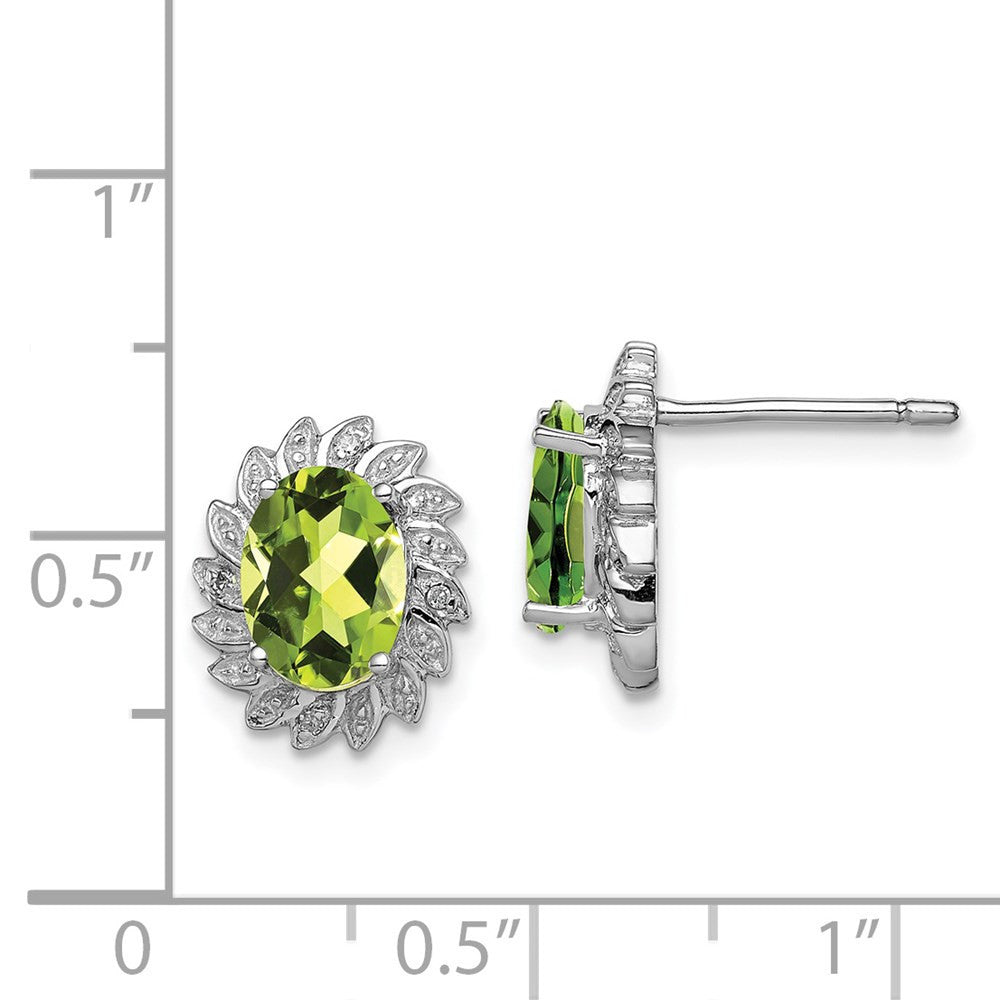 Sterling Silver Rhodium-plated Peridot and Diamond Button Stud Earrings
