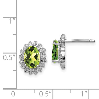 Sterling Silver Rhodium-plated Peridot and Diamond Button Stud Earrings