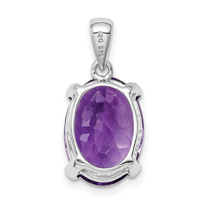 Sterling Silver Rhodium Plated Amethyst and Diamond Pendant