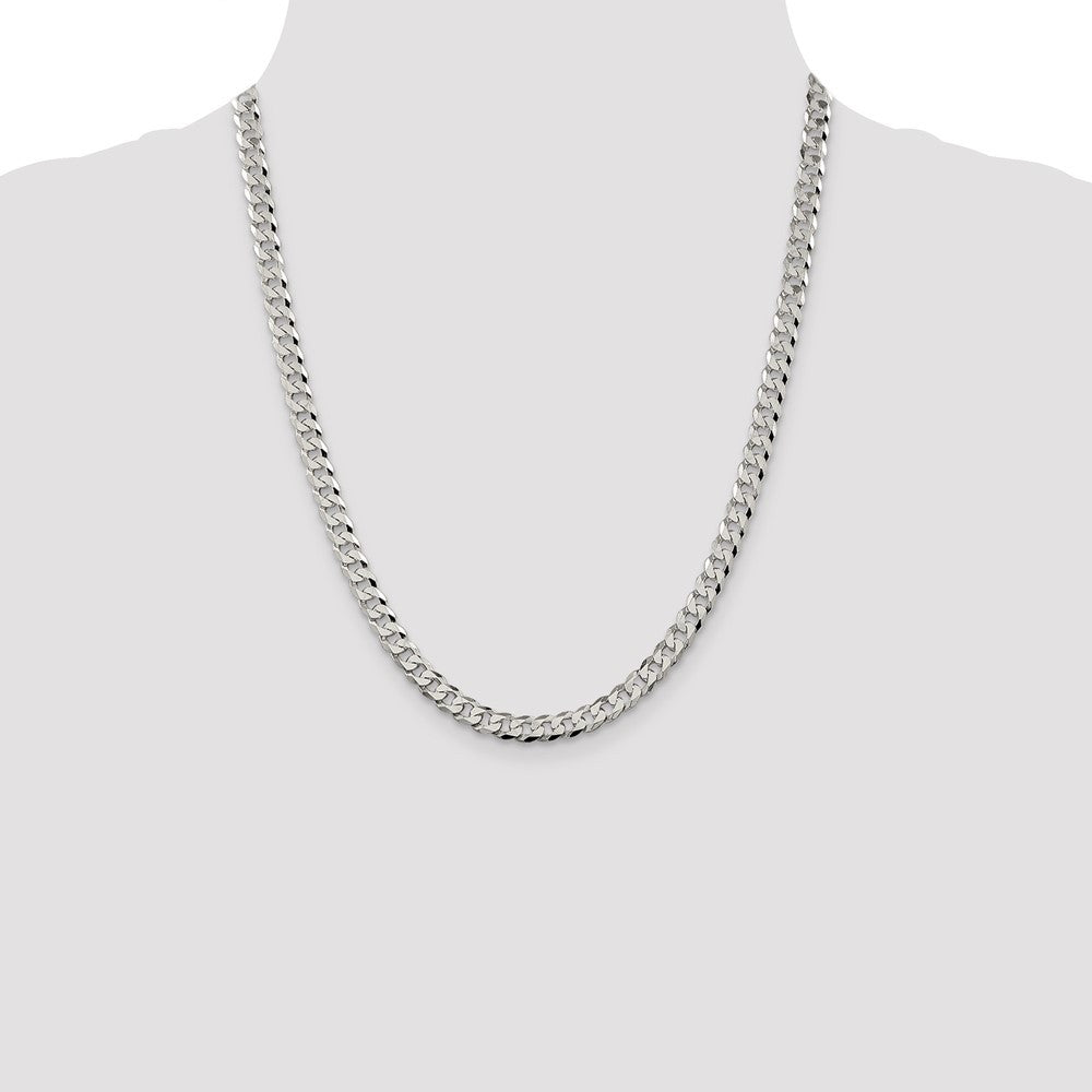 Sterling Silver 6mm Beveled Curb Chain Necklace 22"