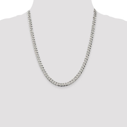 Sterling Silver 6mm Beveled Curb Chain Necklace 22"