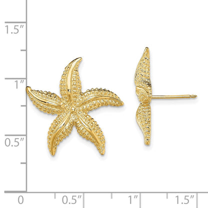 14k Yellow Gold 2-D Polished and Textured Starfish Stud Earrings