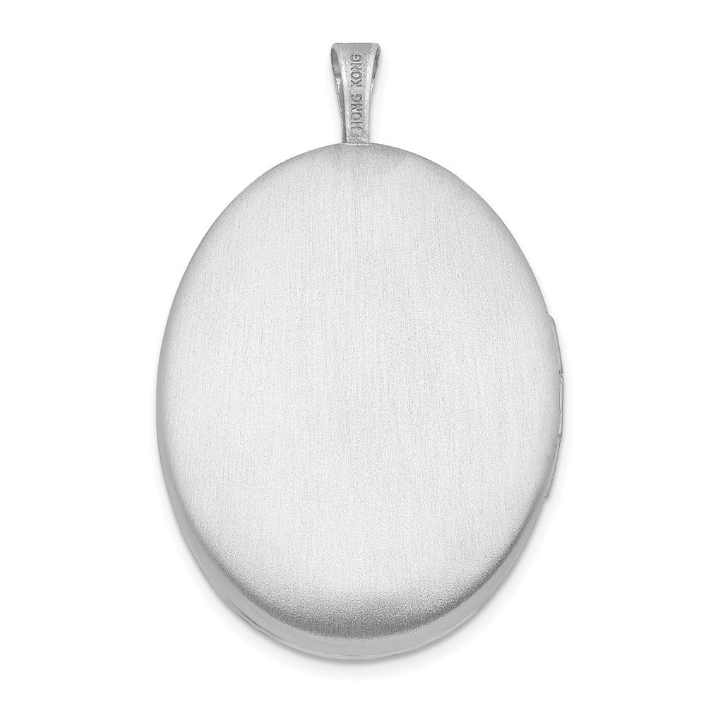 Sterling Silver 26mm Satin Enameled Flower Scroll Oval Locket Pendant