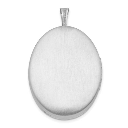 Sterling Silver 26mm Satin Enameled Flower Scroll Oval Locket Pendant