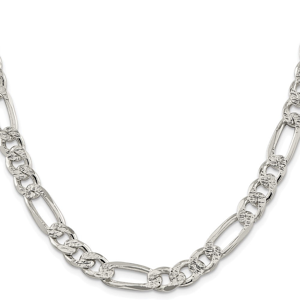 Sterling Silver Rhodium-plated 9.5mm Pav� Flat Figaro Chain Necklace 26"