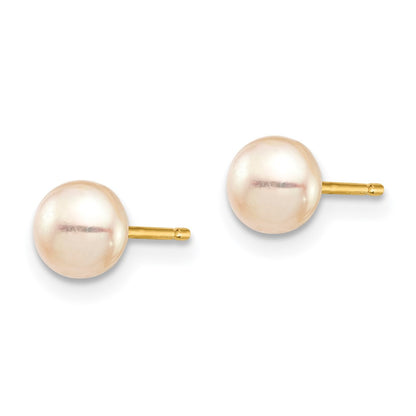 14k Yellow Gold 6mm Pink Button Cultured Pearl Stud Earrings with Silicone Backs