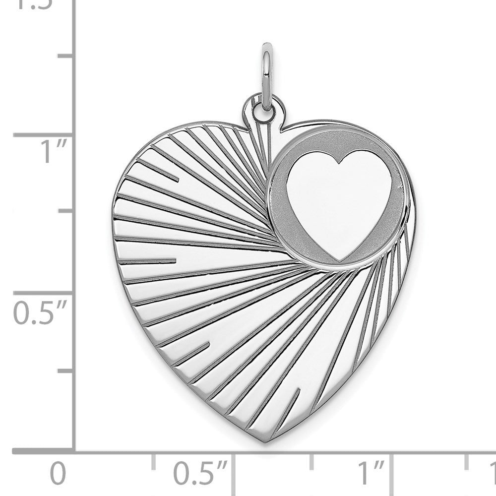 Sterling Silver Rhodium-plated Engraveable Heart Disc Charm Pendant