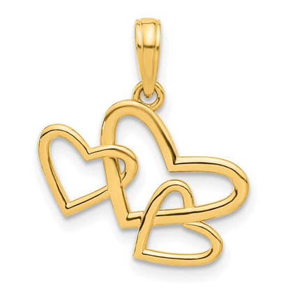 14k Yellow Gold Polished Triple Heart Pendant