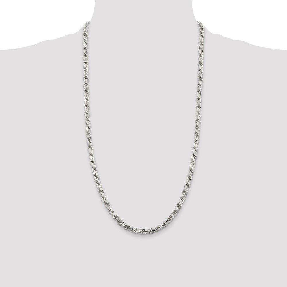 Sterling Silver 5.75mm Diamond-cut Rope Chain Necklace 28"