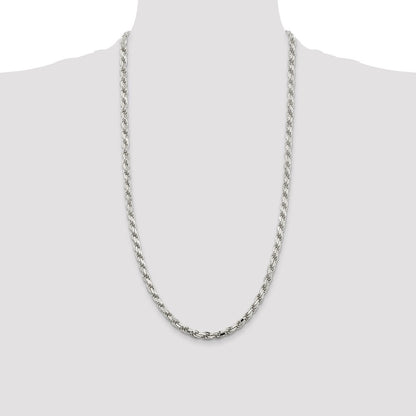 Sterling Silver 5.75mm Diamond-cut Rope Chain Necklace 28"