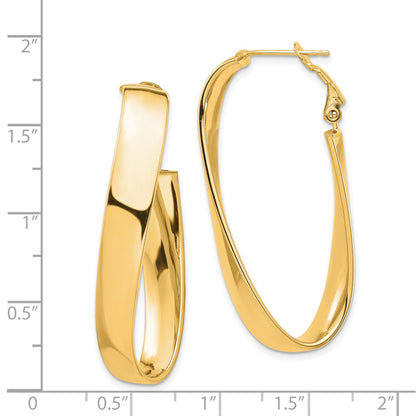 14k Yellow Gold High Polished 7mm Twisted Omega Back Oval Hoop Earrings