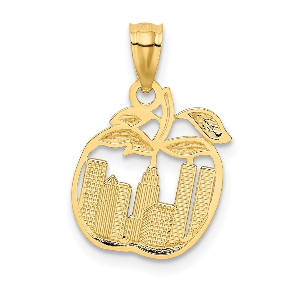 14k Yellow Gold with White Rhodium Cut-out New York Skyline in Apple Pendant