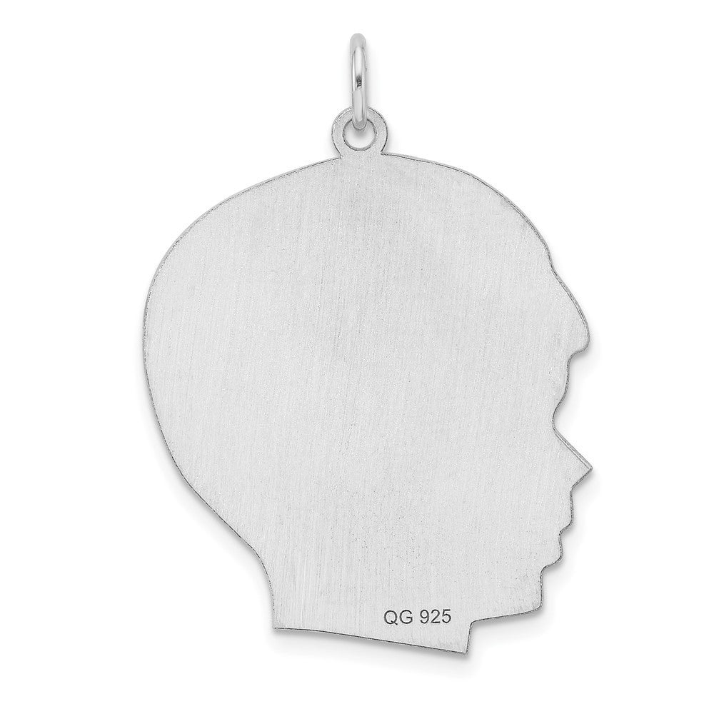 Sterling Silver Rhod-plate Boy Polished Front Satin Back Disc Charm Pendant