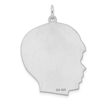 Sterling Silver Rhod-plate Boy Polished Front Satin Back Disc Charm Pendant