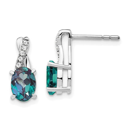 14K White Gold Created Alexandrite and Diamond Drop & Dangle Earrings