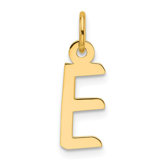 14k Yellow Gold Slanted Block Letter E Initial Charm Pendant
