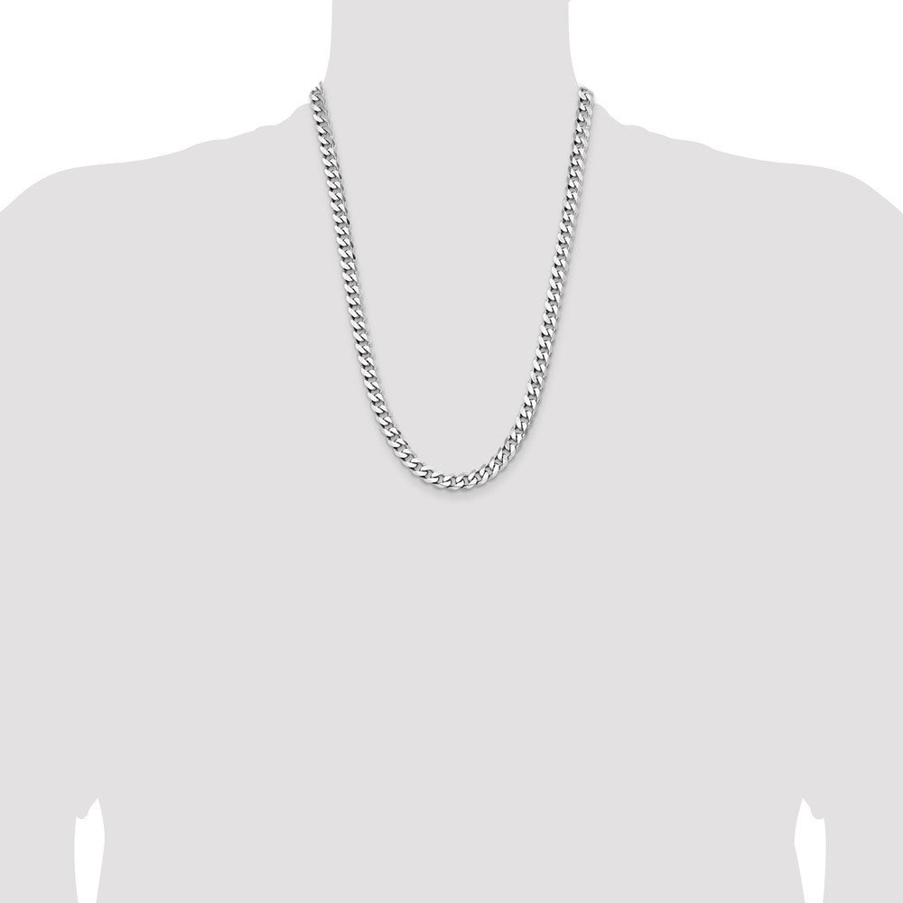Sterling Silver Rhodium-plated 7.5mm Curb Chain Necklace 24"